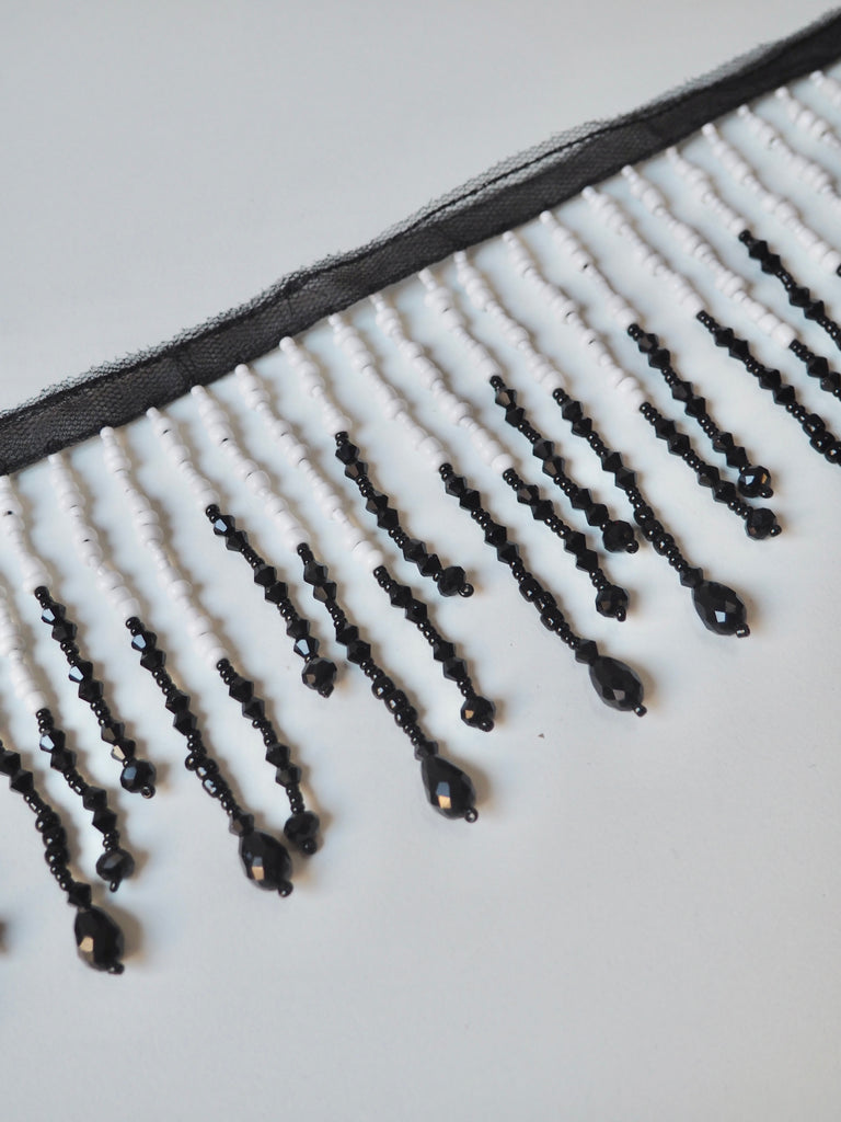 Monochrome Beaded Fringe Trim 11cm