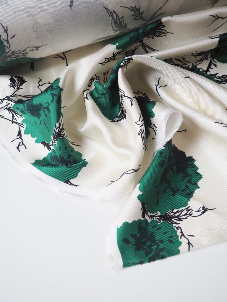 Green Blossom Silk Twill