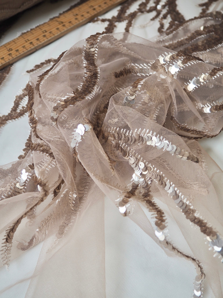 Soft Gold Vine Sequin Tulle