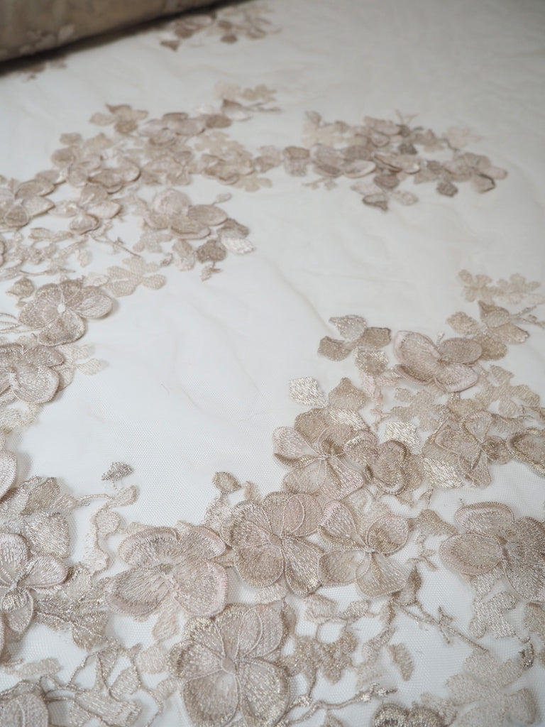 Champagne Embroidered Floral Applique Tulle