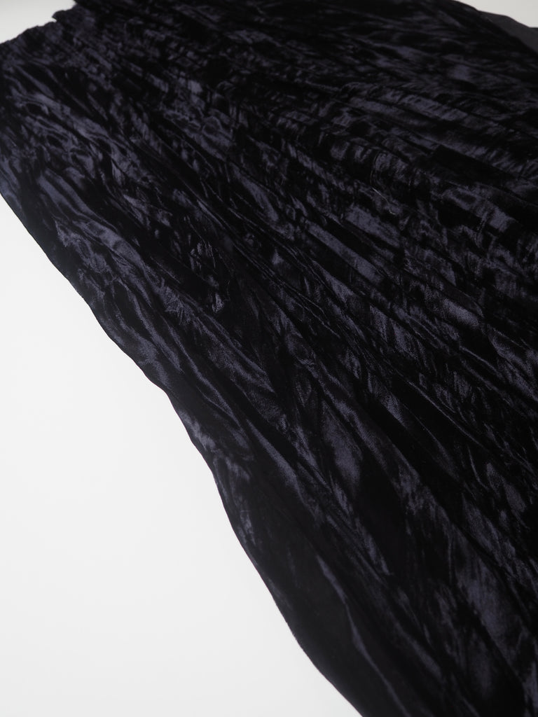 Black Silk/Viscose Velvet Knife Pleated Skirt Panels