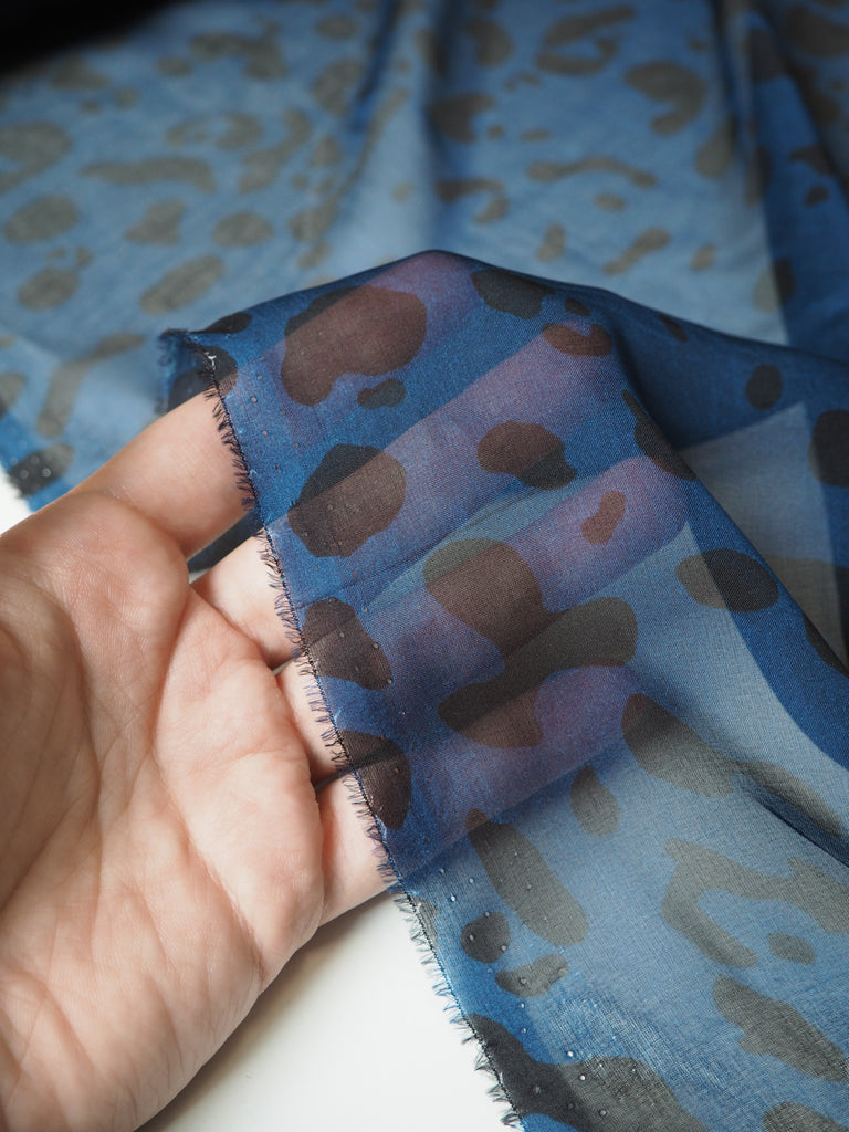 Deep Blue Animal Print Silk Chiffon
