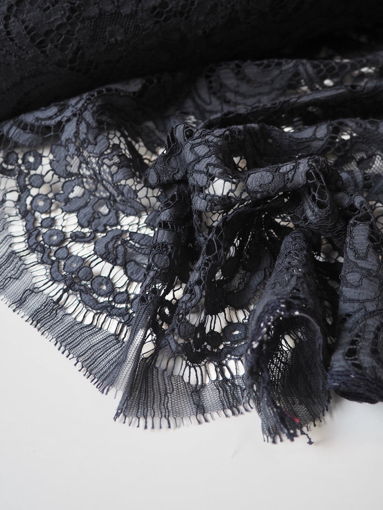 Charcoal Blue Corded Floral Cotton Lace