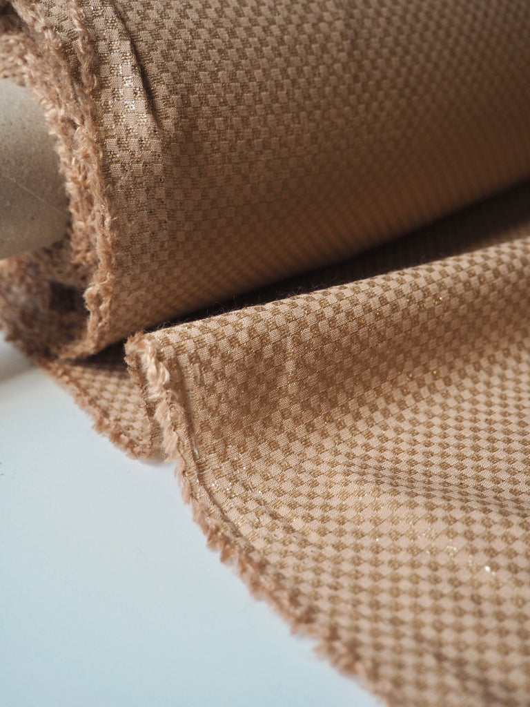 Camel Checkerboard Metallic Cotton Jacquard