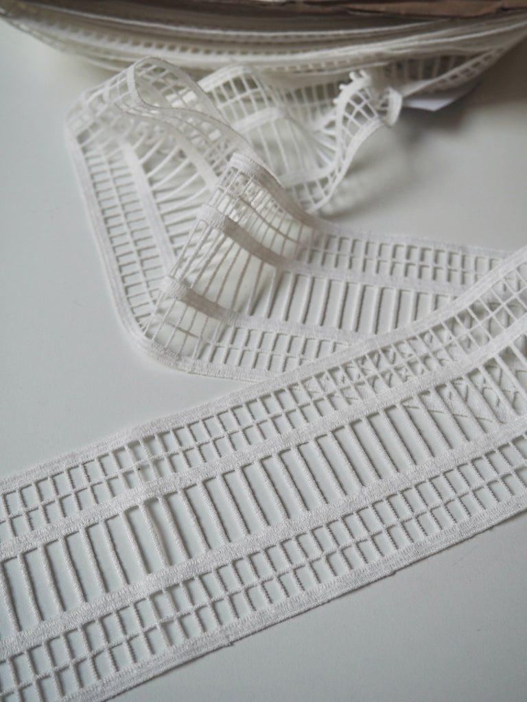 White Geometric Lace Trim 78mm