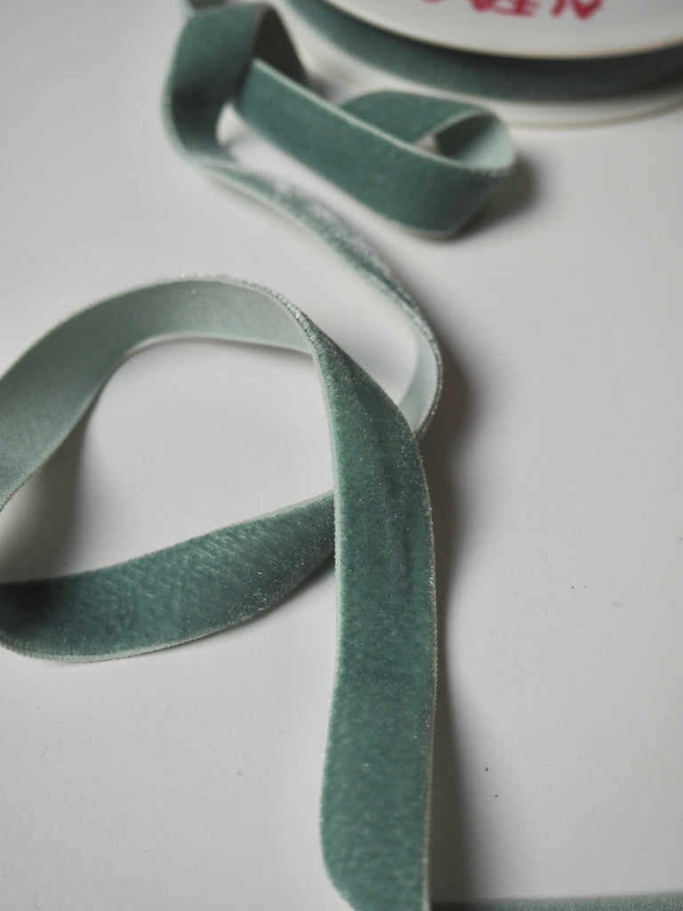 Dusty Aquamarine Velvet Elastic Ribbon 16mm