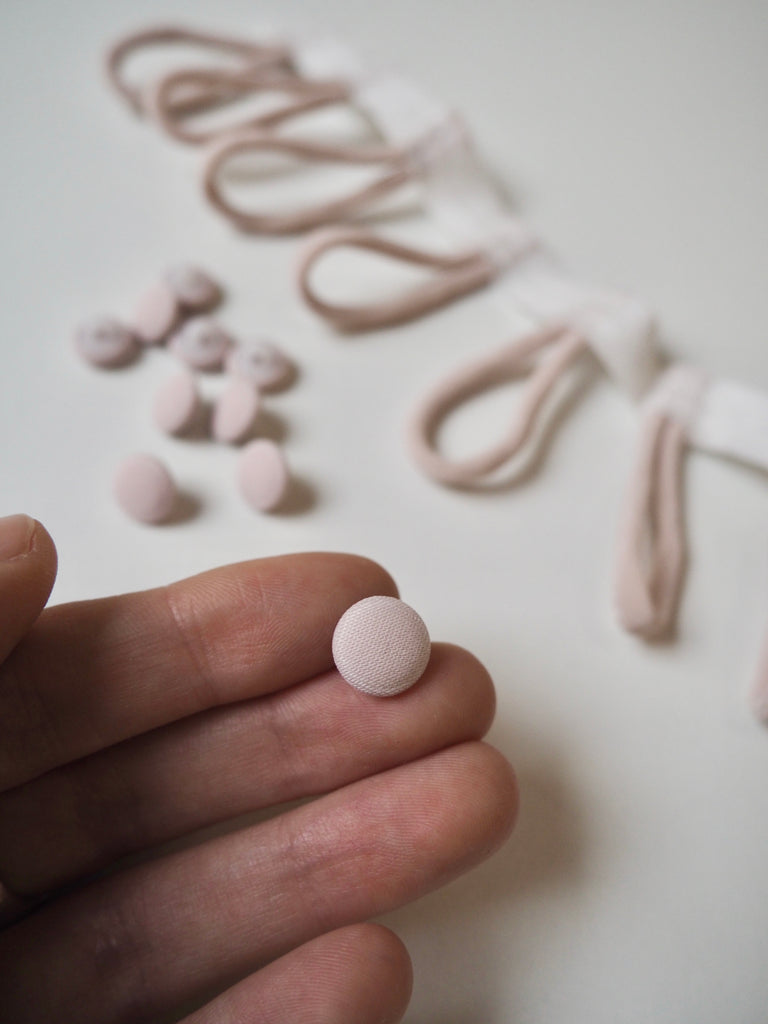 Pale Pink Fabric Covered Shank Buttons + Reuleaux Loops 10mm/16L