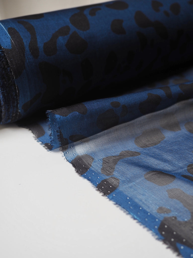 Deep Blue Animal Print Silk Chiffon