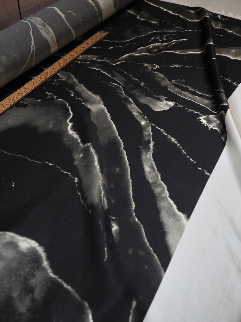 Black + Grey Marbled Heavy Silk Satin