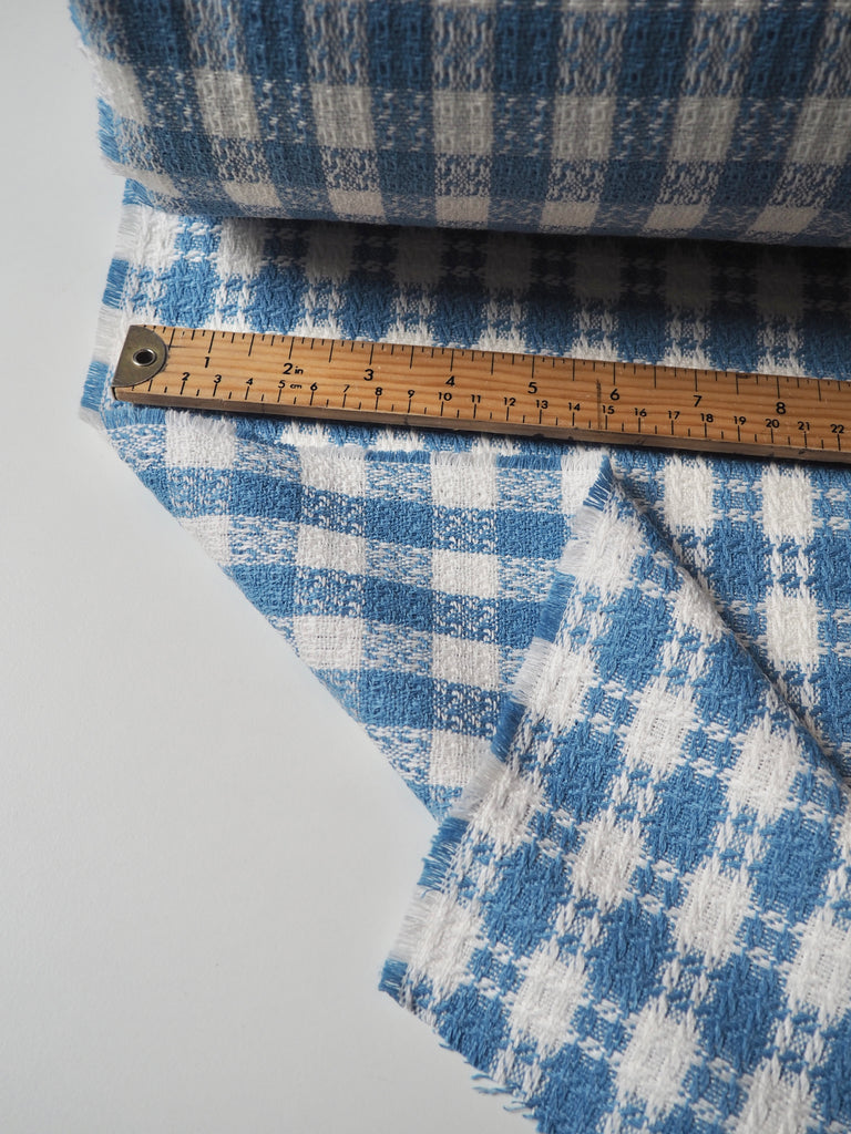Blue + White Check Cotton Blend Jacquard