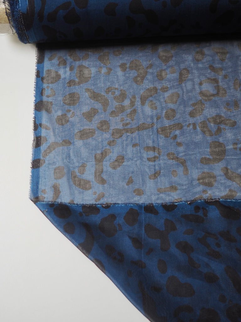Deep Blue Animal Print Silk Chiffon