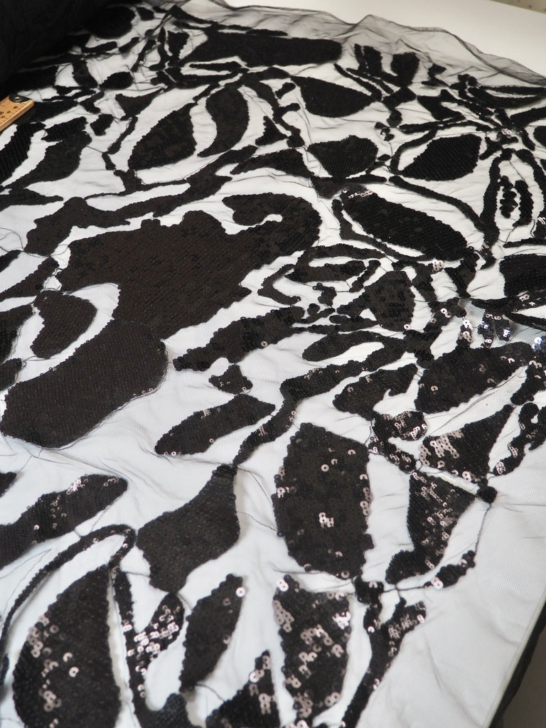 Black Abstract Sequin Tulle