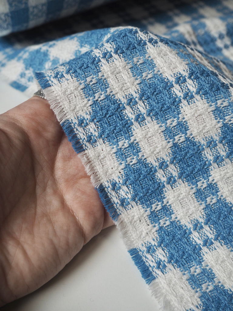 Blue + White Check Cotton Blend Jacquard