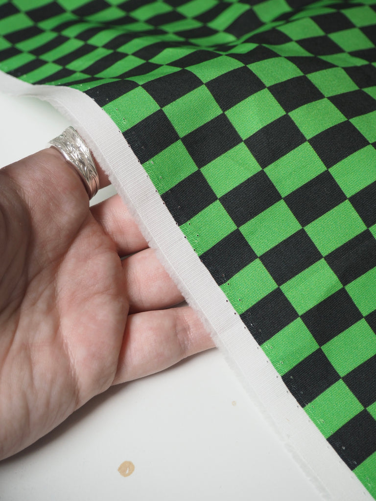 Lime Small Checkerboard Cotton Twill