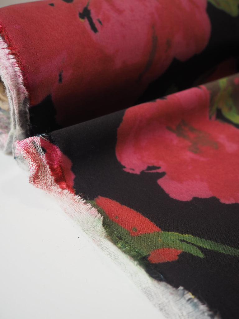 Pink Red Floral Sateen