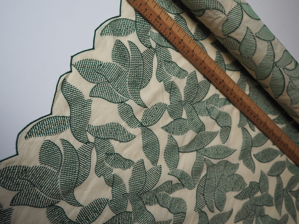 Green Leaf Scallop Embroidered Cotton