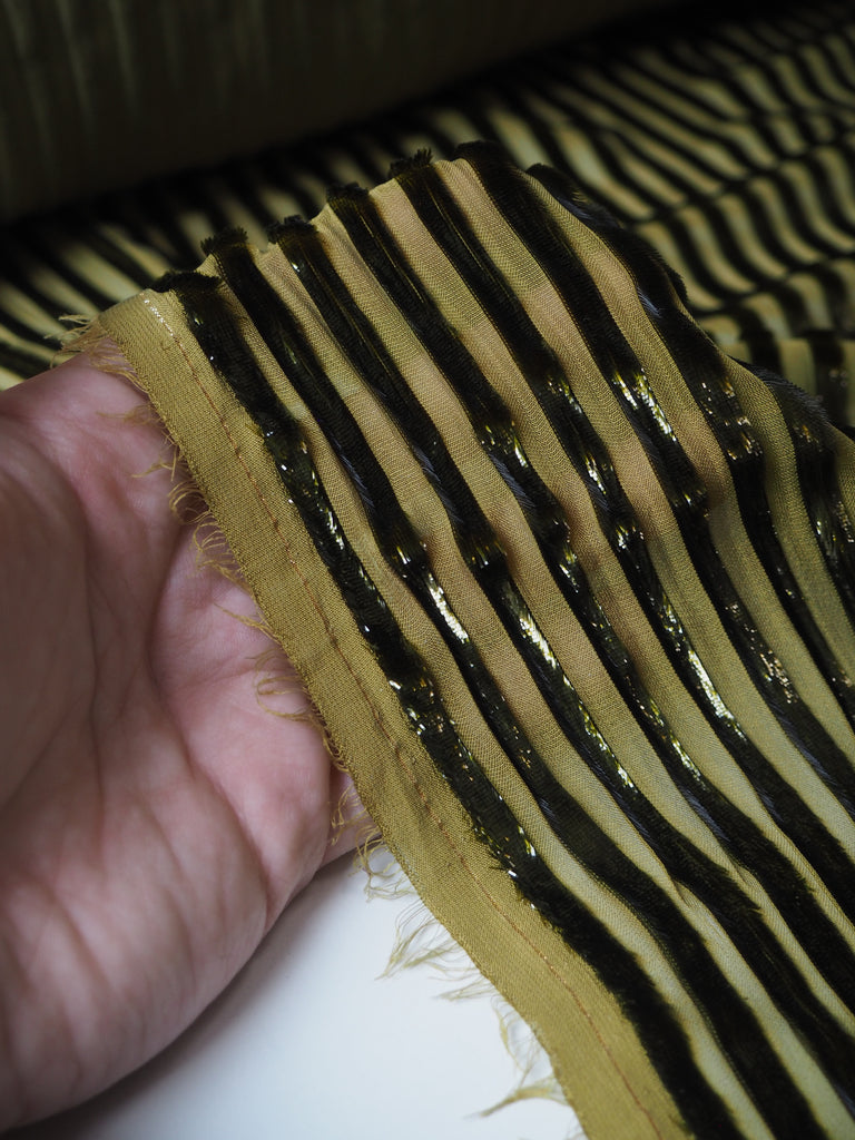 Olive Stripe Metallic Burnout Chiffon