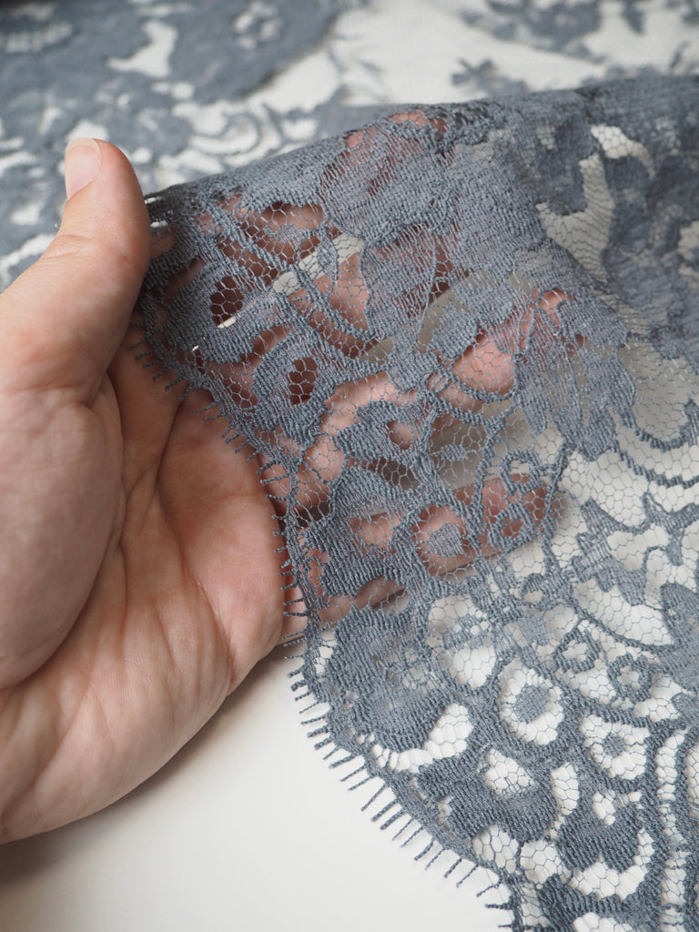 Grey Bloom Scallop Lace