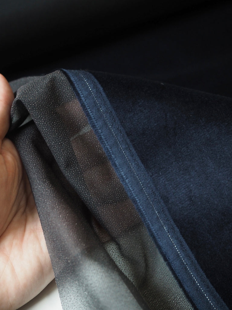 Navy Interfaced Cotton Velvet