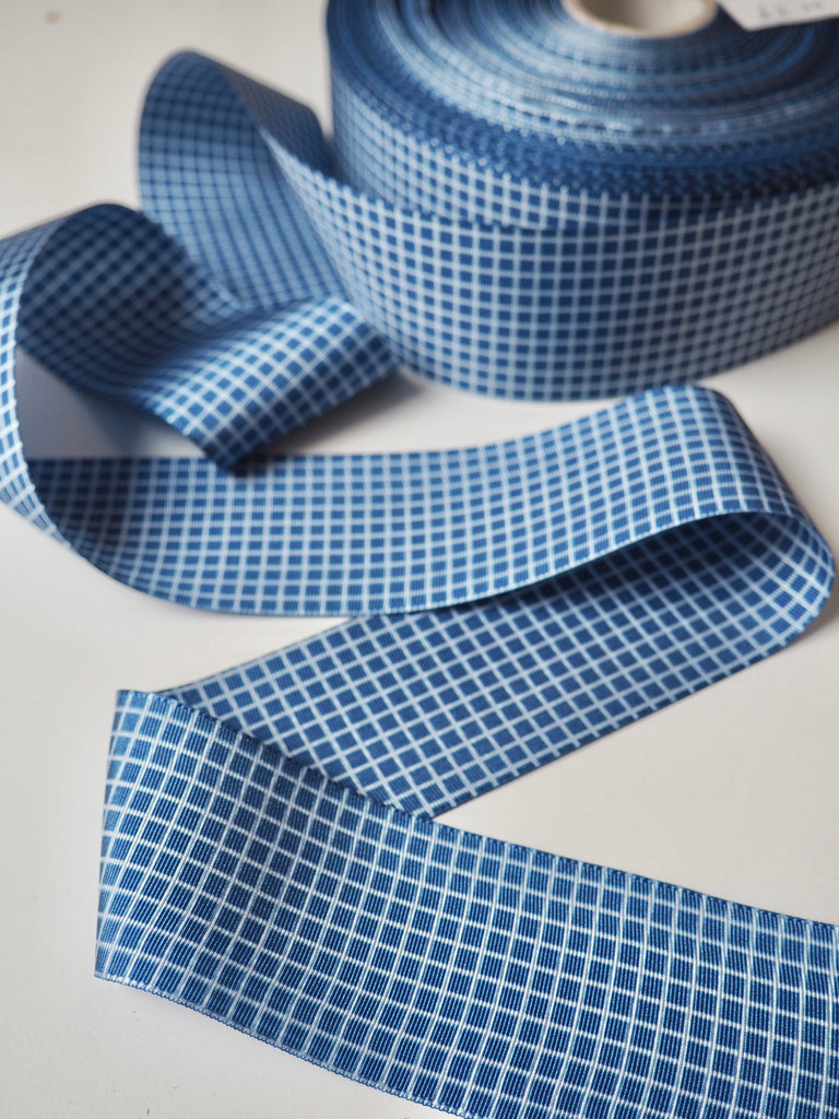 Blue Grid Grosgrain Ribbon 50mm