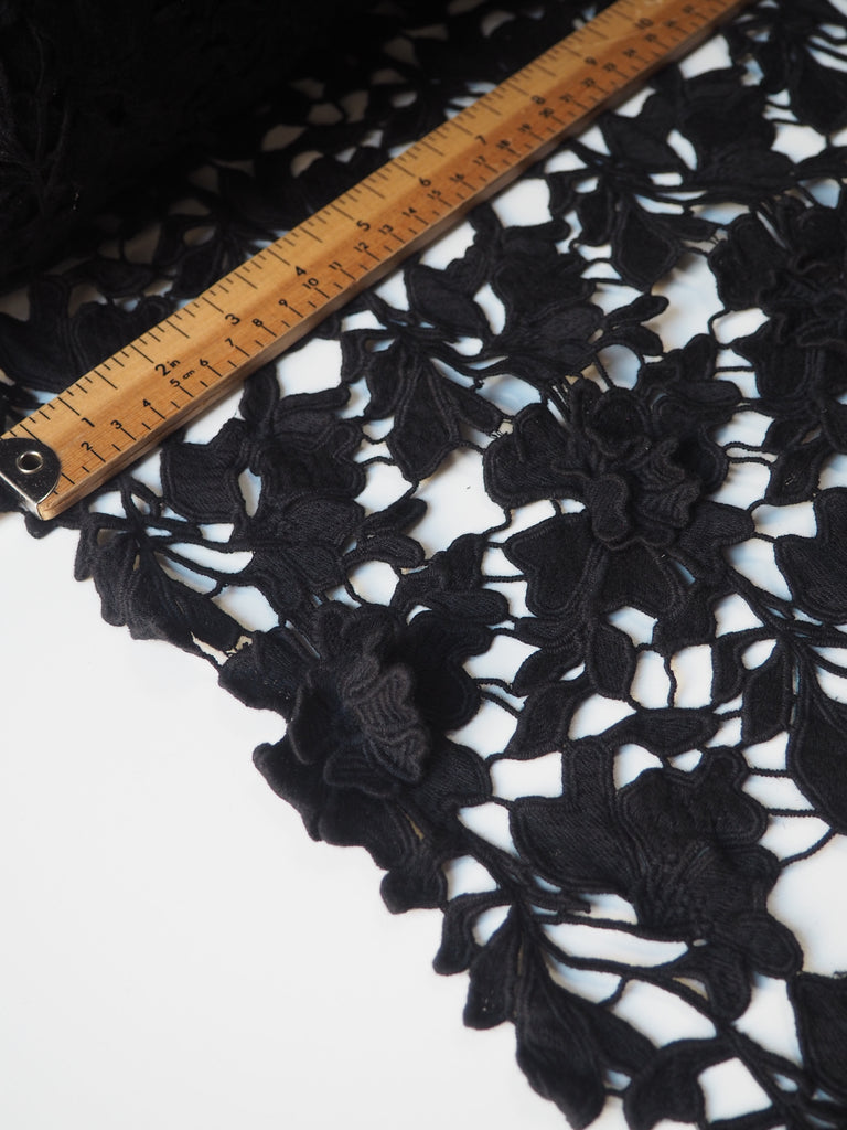 Black 3D Floral Cotton Guipure Lace