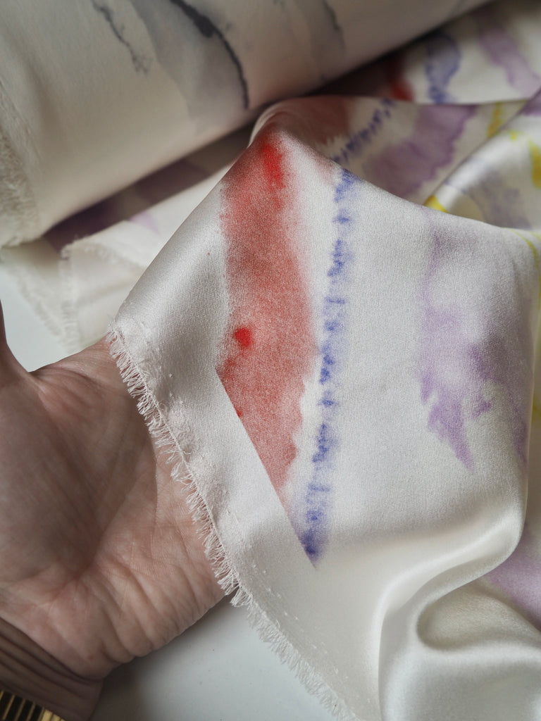 Rainbow Marbled Heavy Silk Satin
