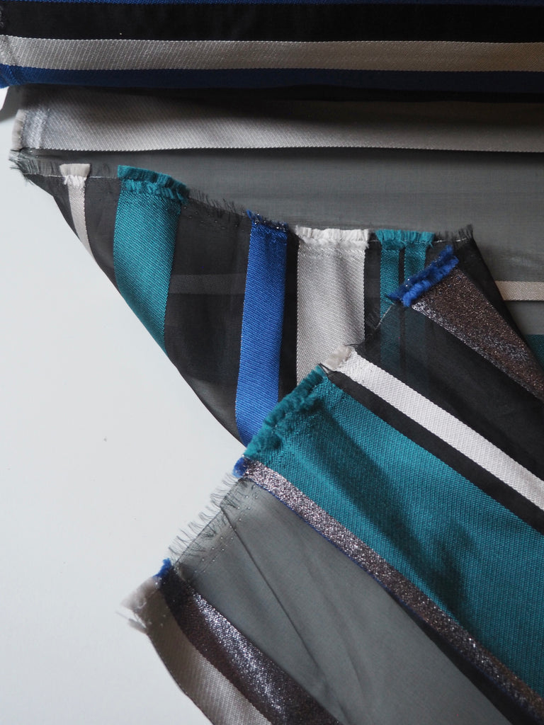 Blue Stripe Organza Jacquard