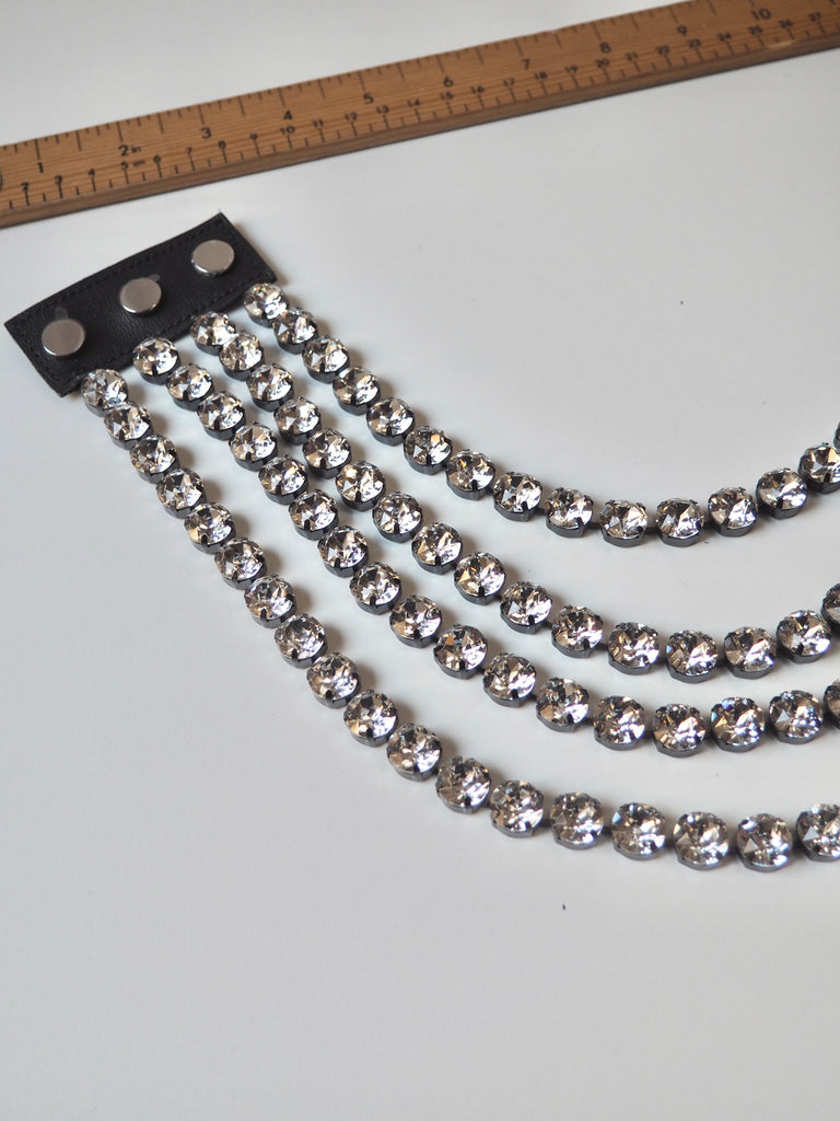 Crystal + Black Leather 4 Strand Accessory