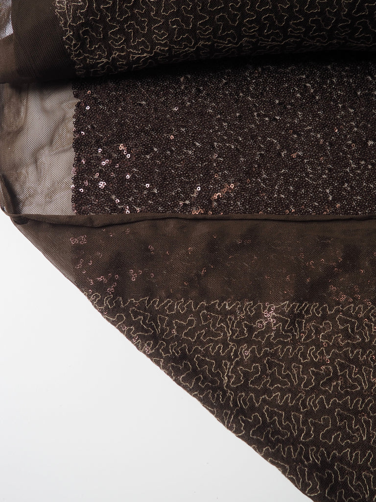 Brown Sequin Stretch Mesh