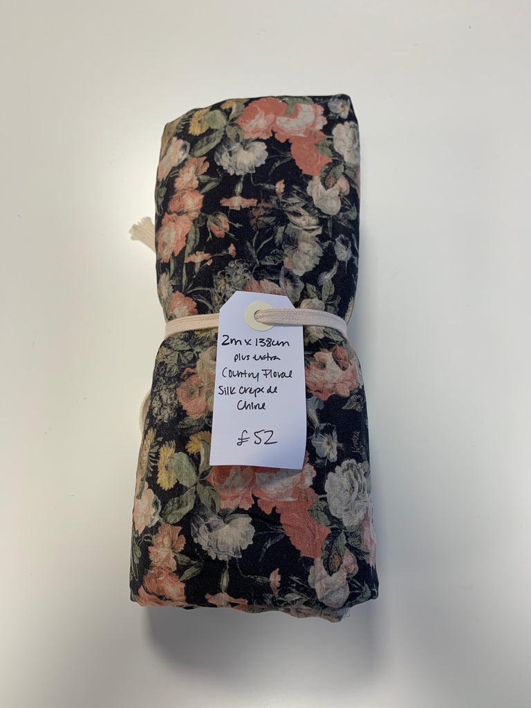 Country Floral Silk Crepe de Chine Remnant