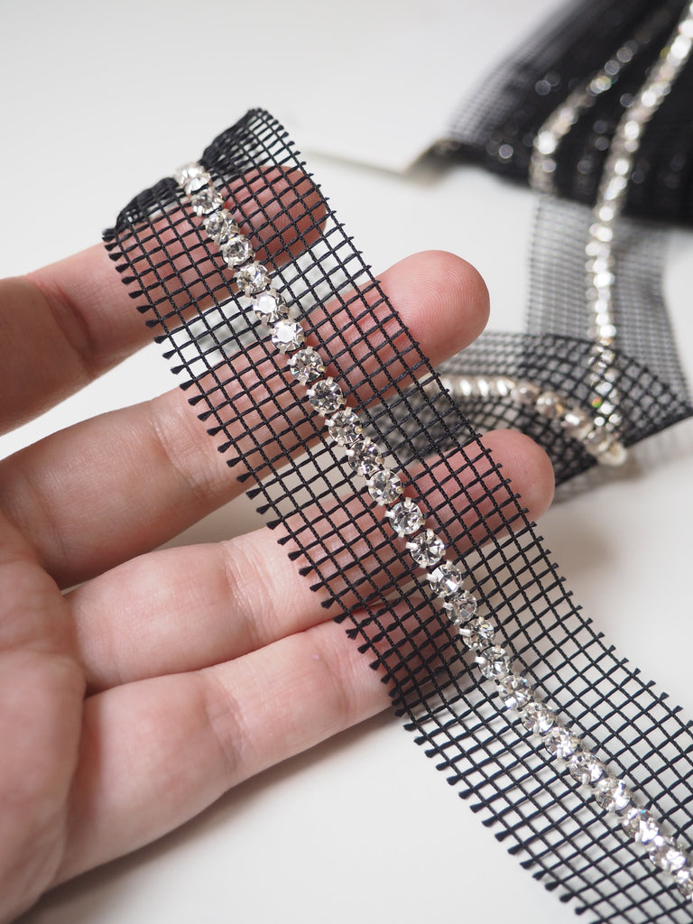 Preciosa Clear Black Diamante Trim 3cm