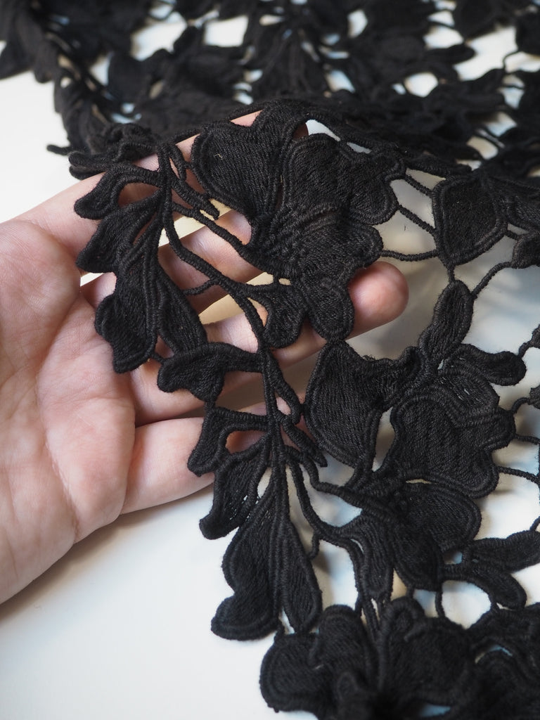 Black 3D Floral Cotton Guipure Lace