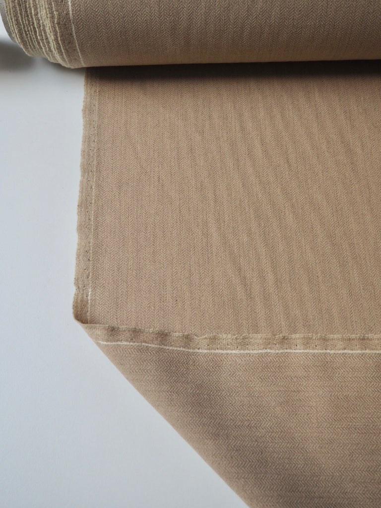 Sand Herringbone Wool Blend Suiting