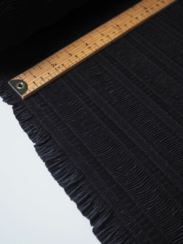 Black Plissé Stripe Satin