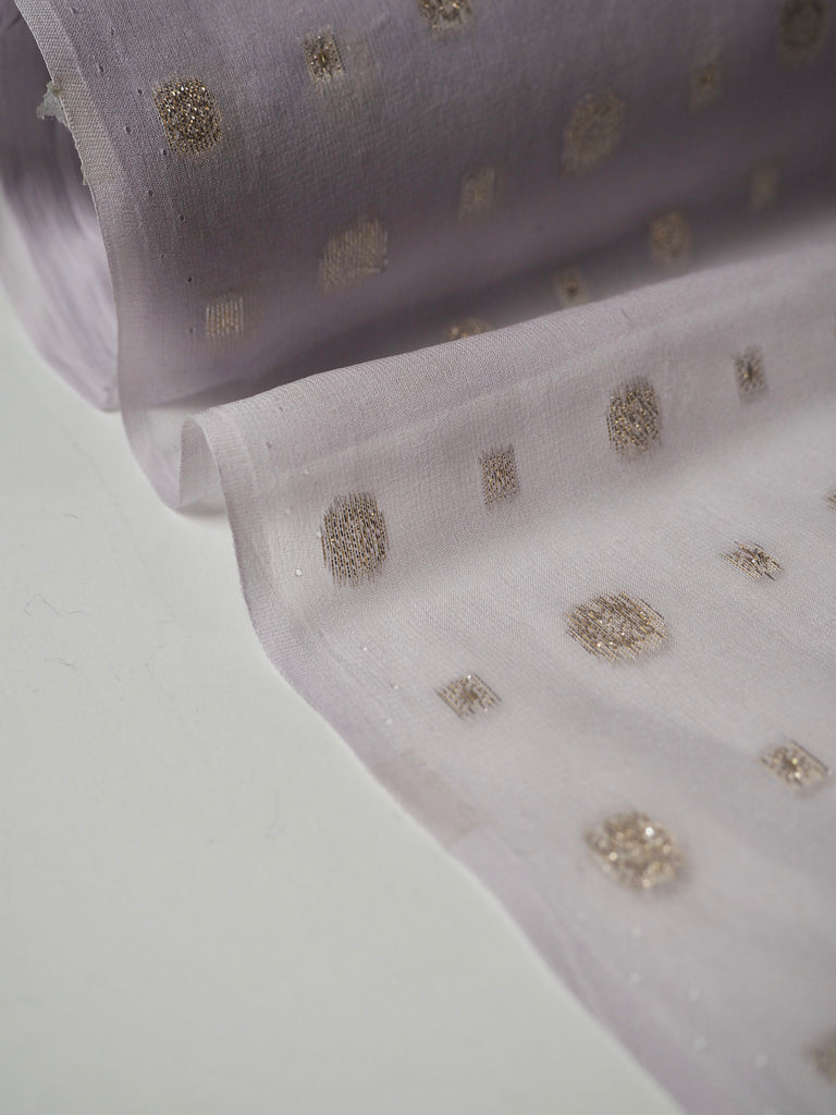 Lilac Dotted Metallic Silk Chiffon