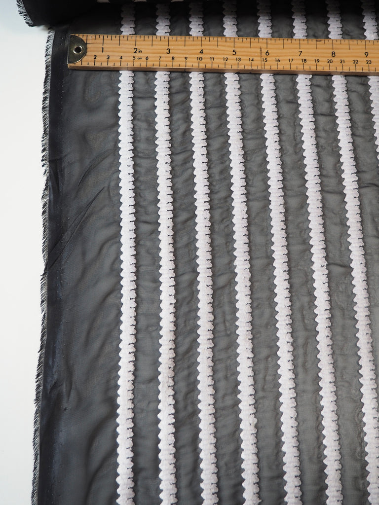 Monochrome Embroidered Stripe Chiffon