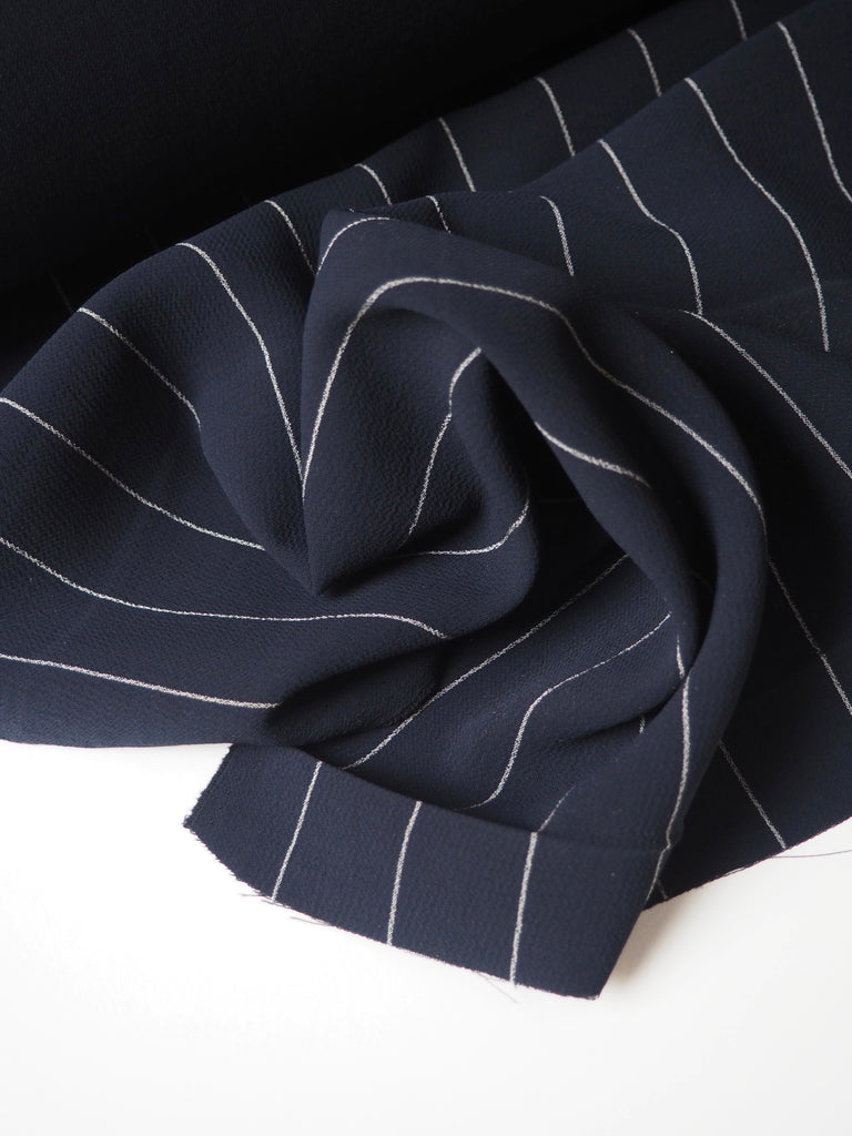 Navy Chalk Pinstripe Crepe