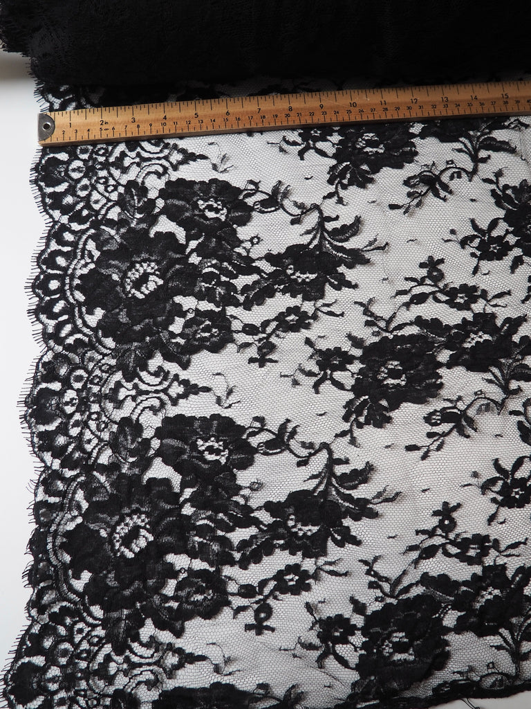 Black Corded Floral Scallop Lace