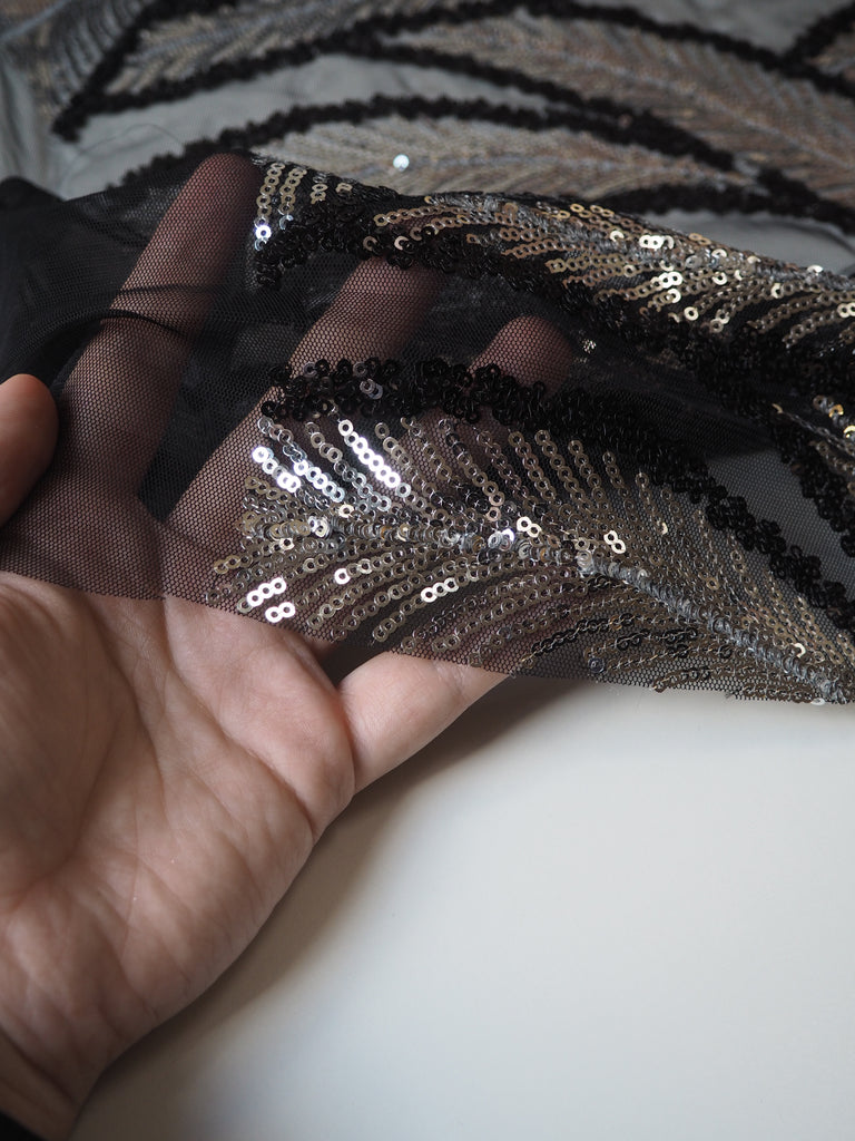 Black + Silver Feather Sequin Tulle