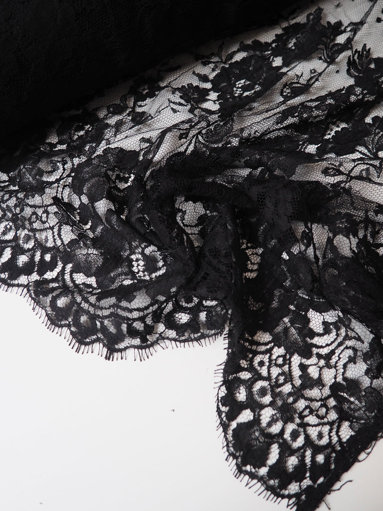 Black Corded Floral Scallop Lace