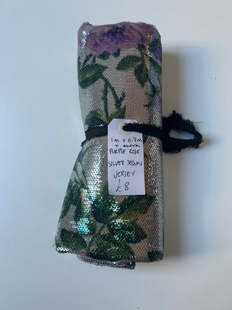Purple Rose Silver Sequin Jersey Remnant