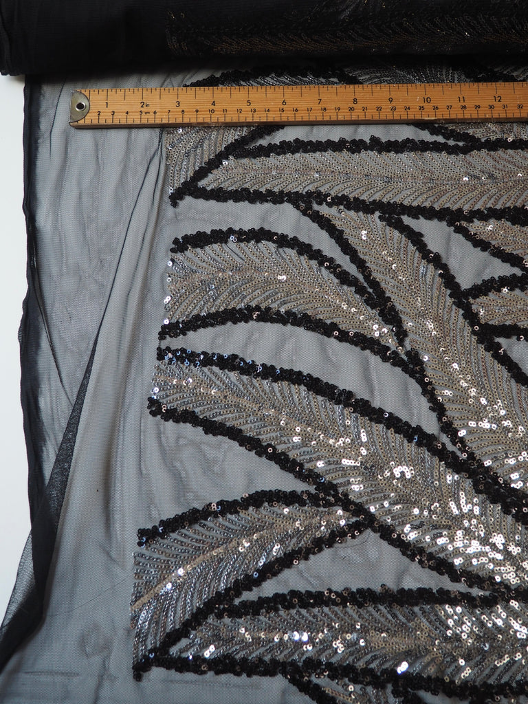 Black + Silver Feather Sequin Tulle