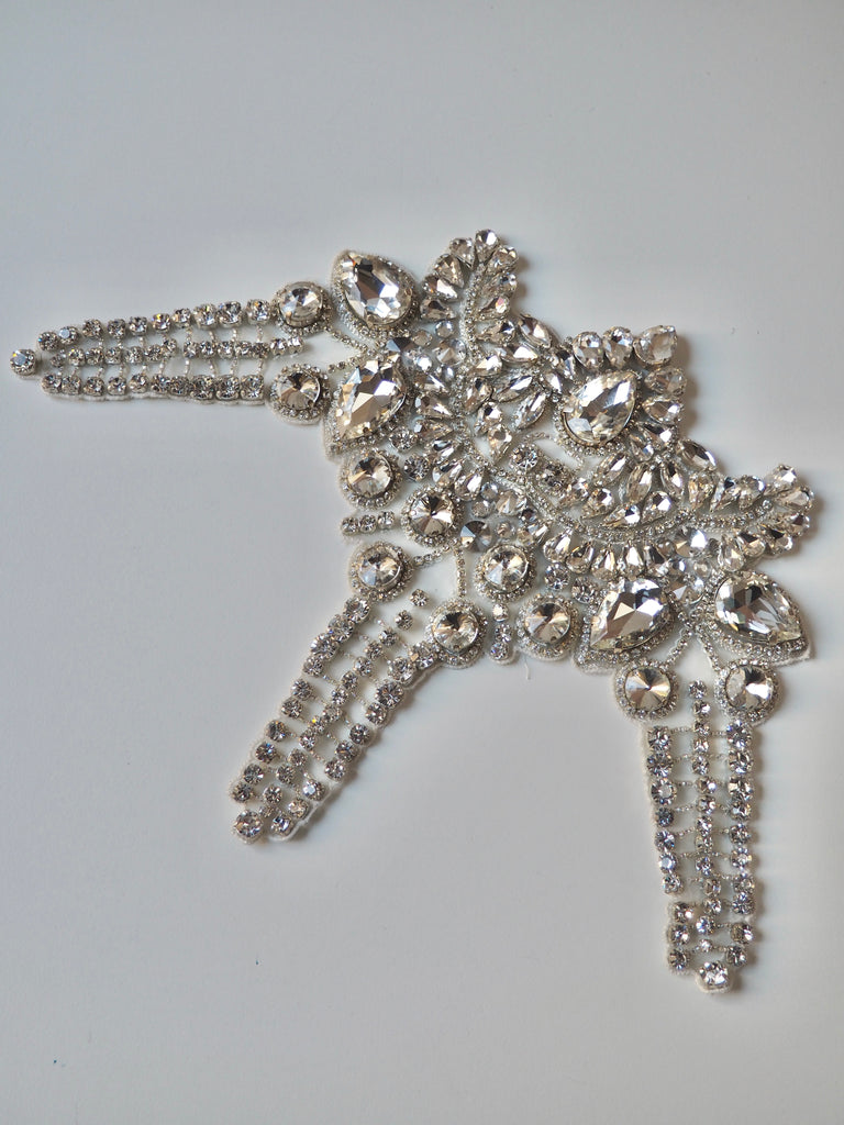 Hand Beaded Large Silver Crystal Appliqué