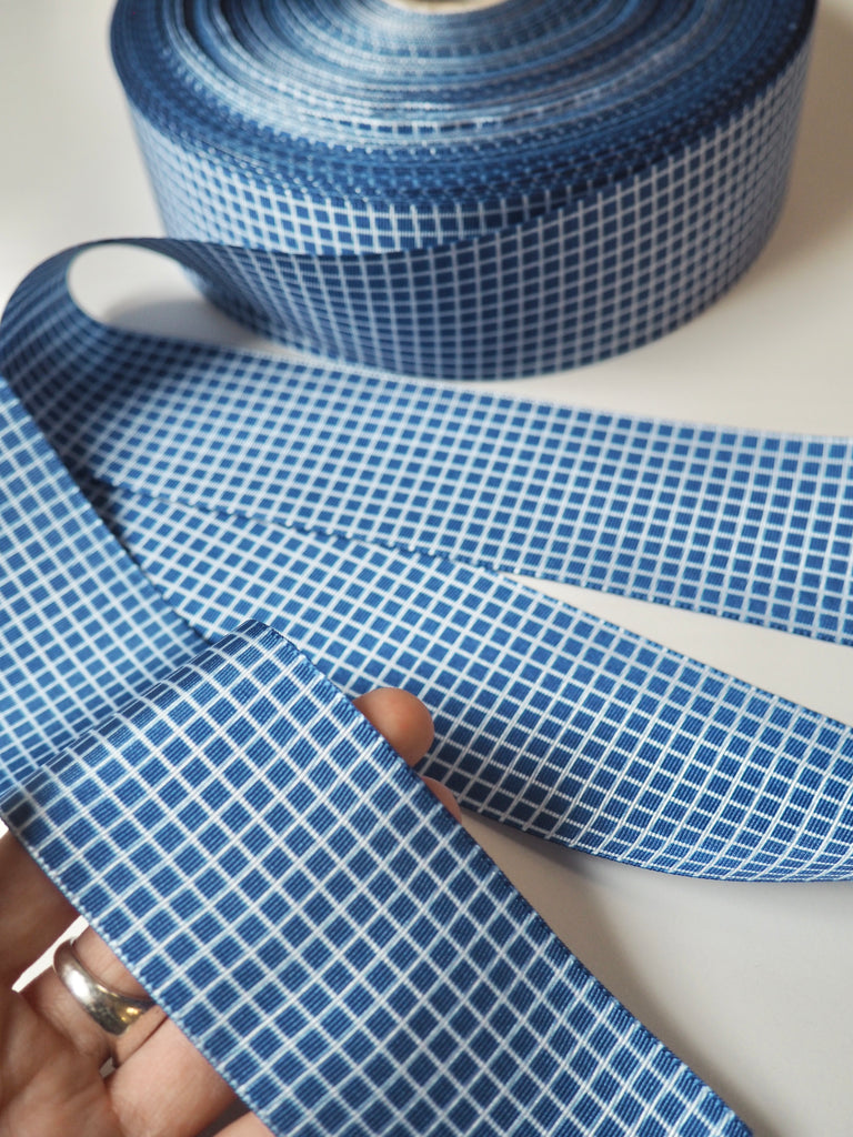 Blue Grid Grosgrain Ribbon 50mm