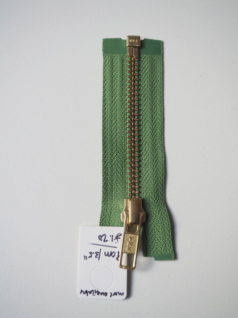 YKK Apple Green & Gold Metal Open-Ended Zips 9cm