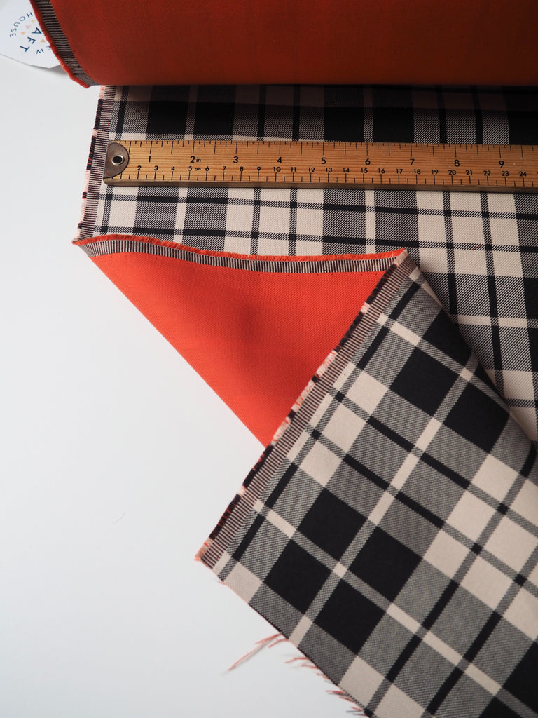 Orange + Check Double Faced Organic Cotton Twill