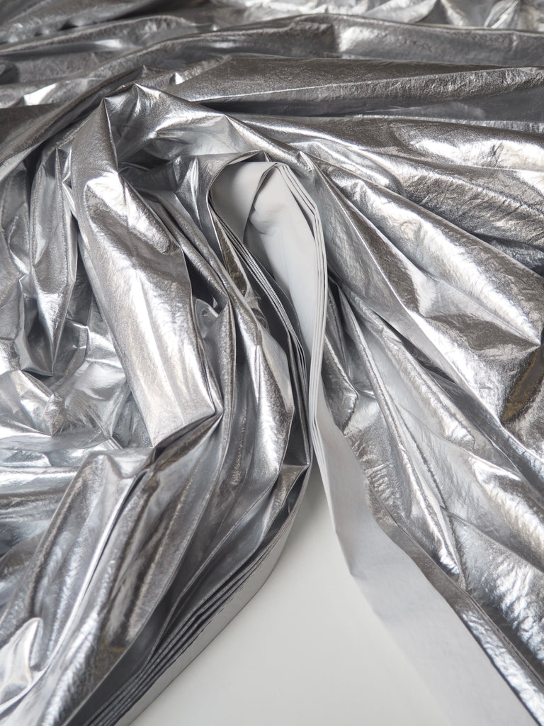 Silver Laminated Nylon Knife Pleated Skirt Panels