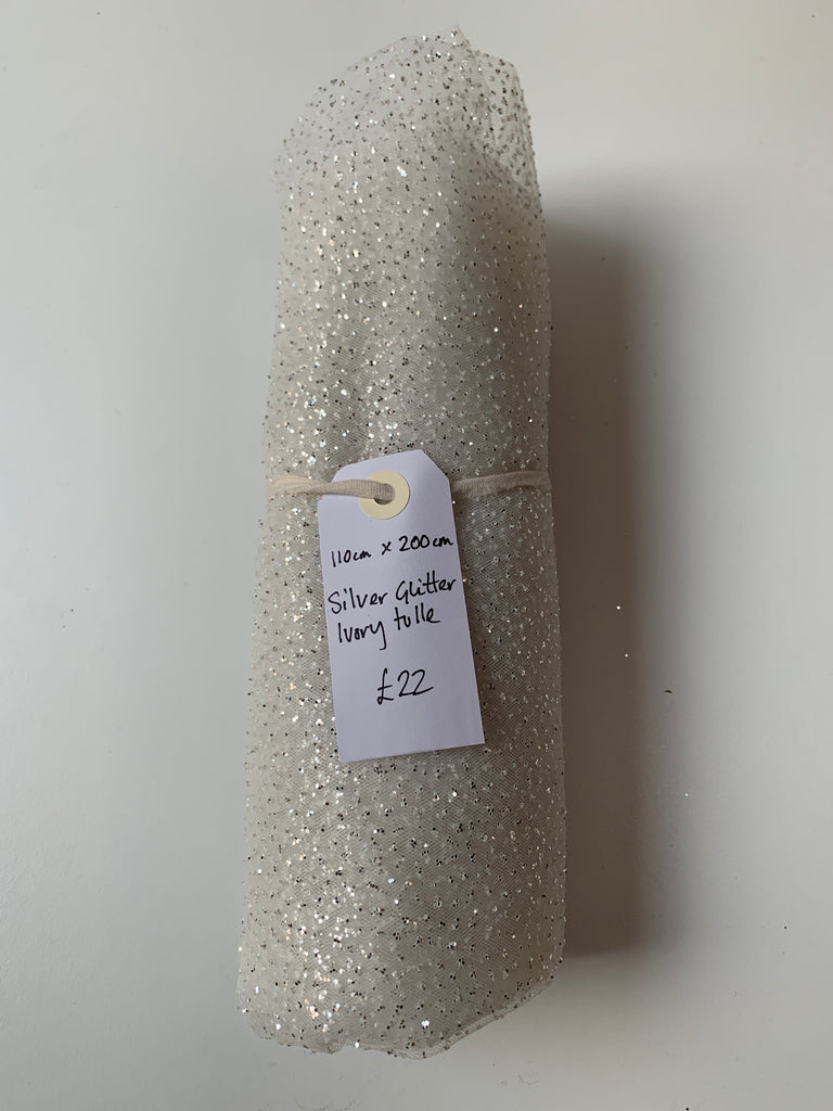 Silver Glitter Ivory Tulle Remnant