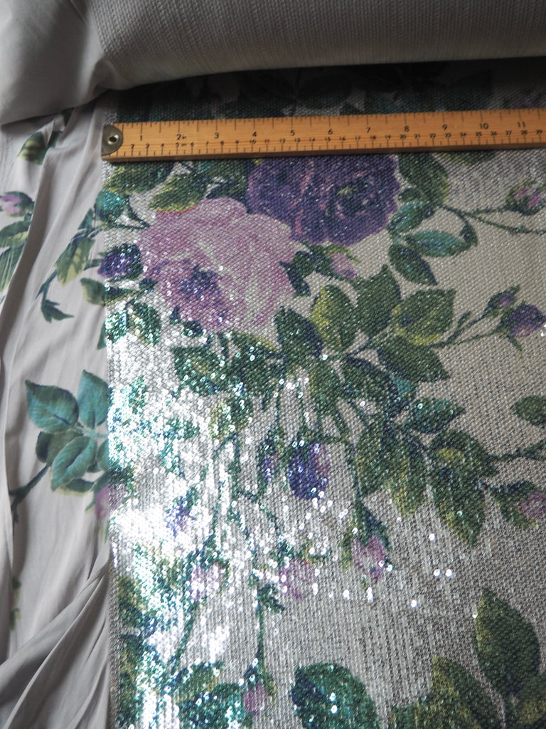 Purple Rose Silver Sequin Printed Jersey