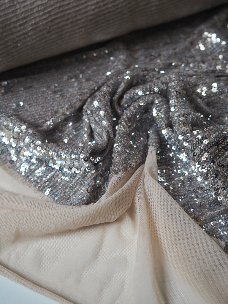 Silver/Sand Sequin Stretch Mesh